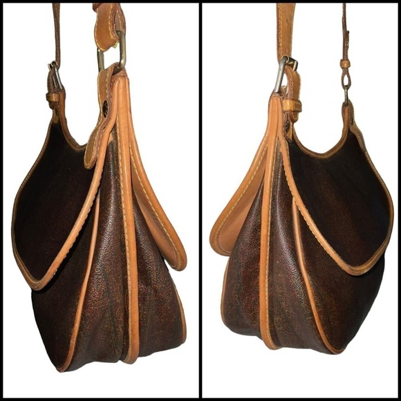 ETRO Vintage Brown Paisley Canvas Crossbody Bag with Leather Trim - Picture 5 of 16